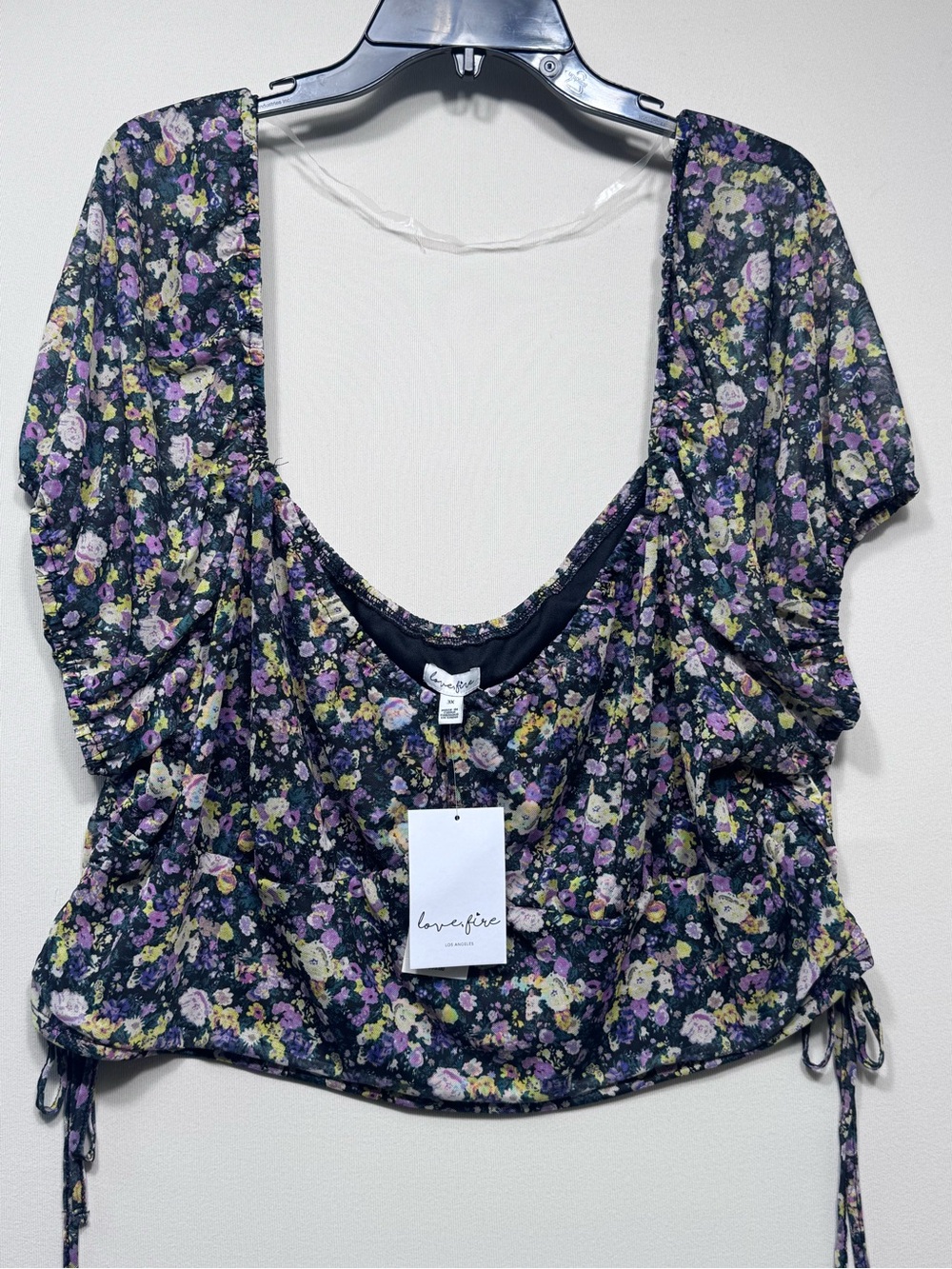 Love Fire Womens Floral Crop Top Blouse Multicolor, Size 3X